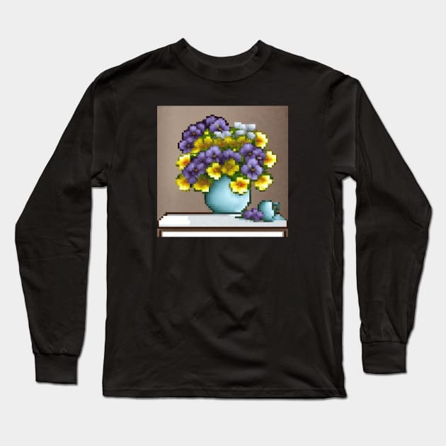 Pansy Floral Illustration Leaves Vintage Since Long Sleeve T-Shirt by Flowering Away